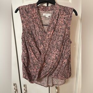 Liz Claiborne Sleeveless Top Size Large Surplice Draped Front Flows